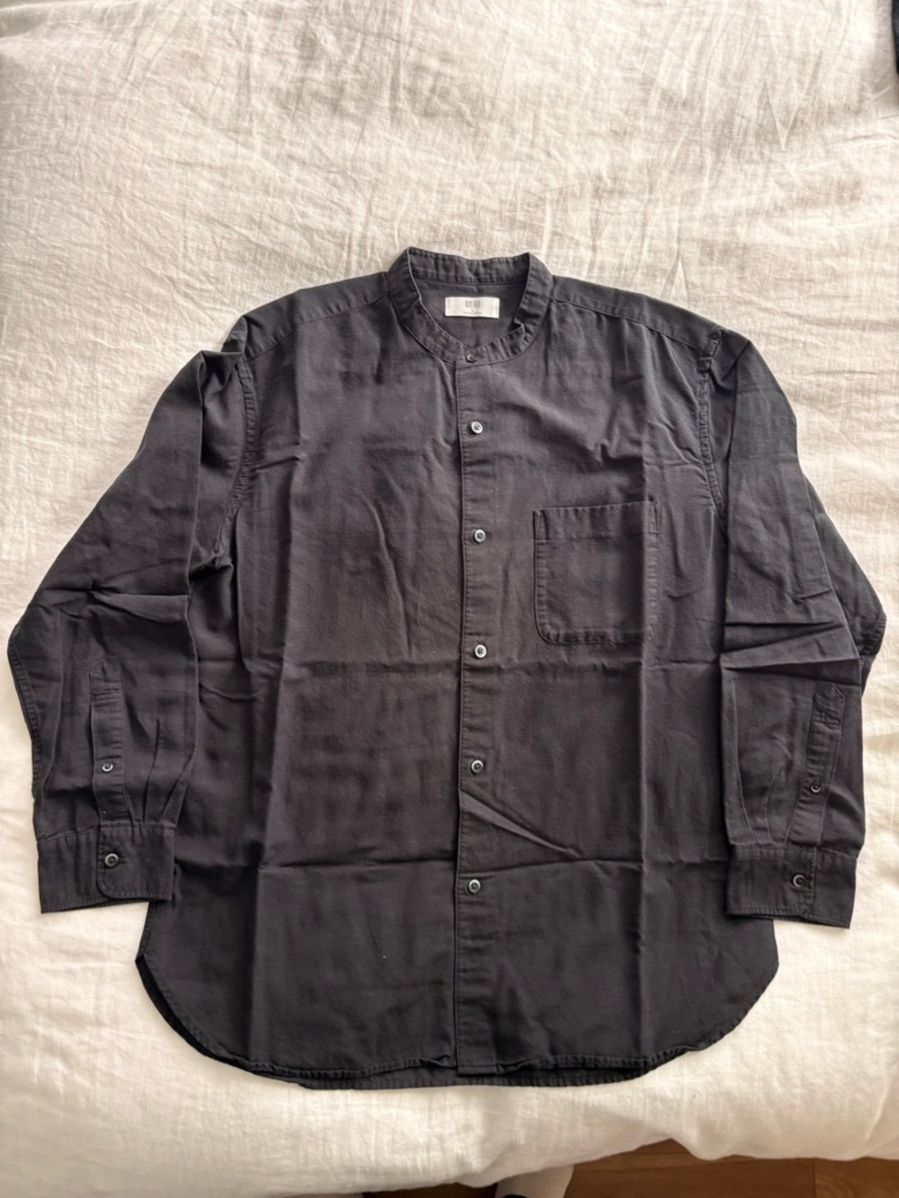 Uniqlo Men's Black Band Collar Button-Down Shirt